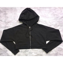 Two Tone Rib Zip-up Cropped Hoodie